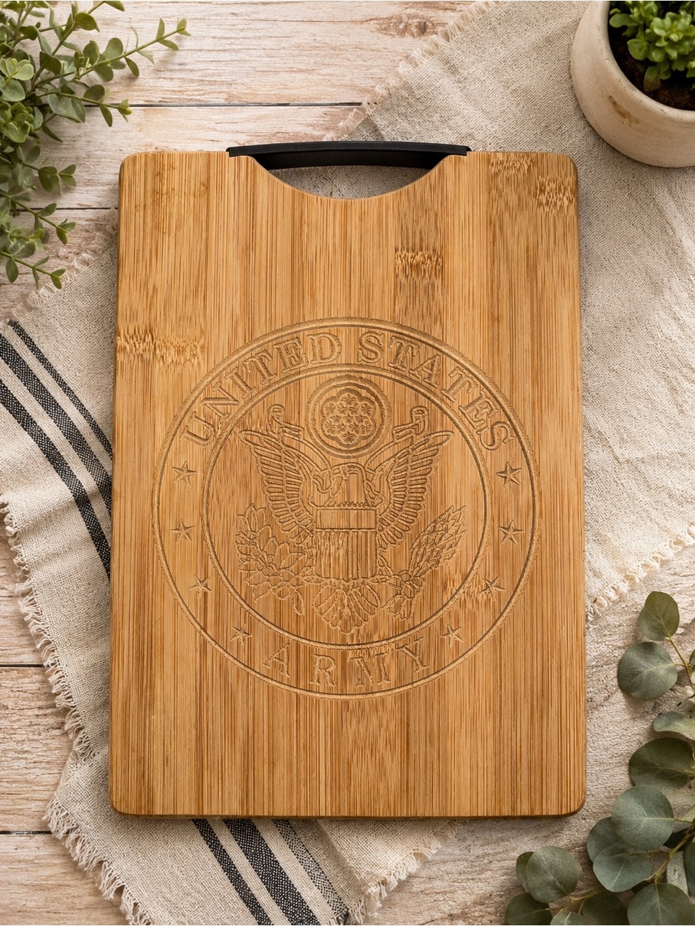 US Army Engraved Bamboo Cutting Board Serving Tray